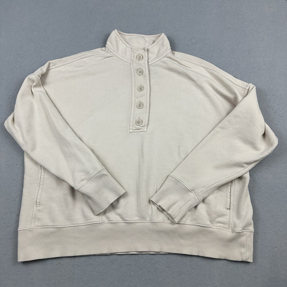 Aerie Sweater Women Extra Large Beige Button Pullover Oversized Pockets XL *